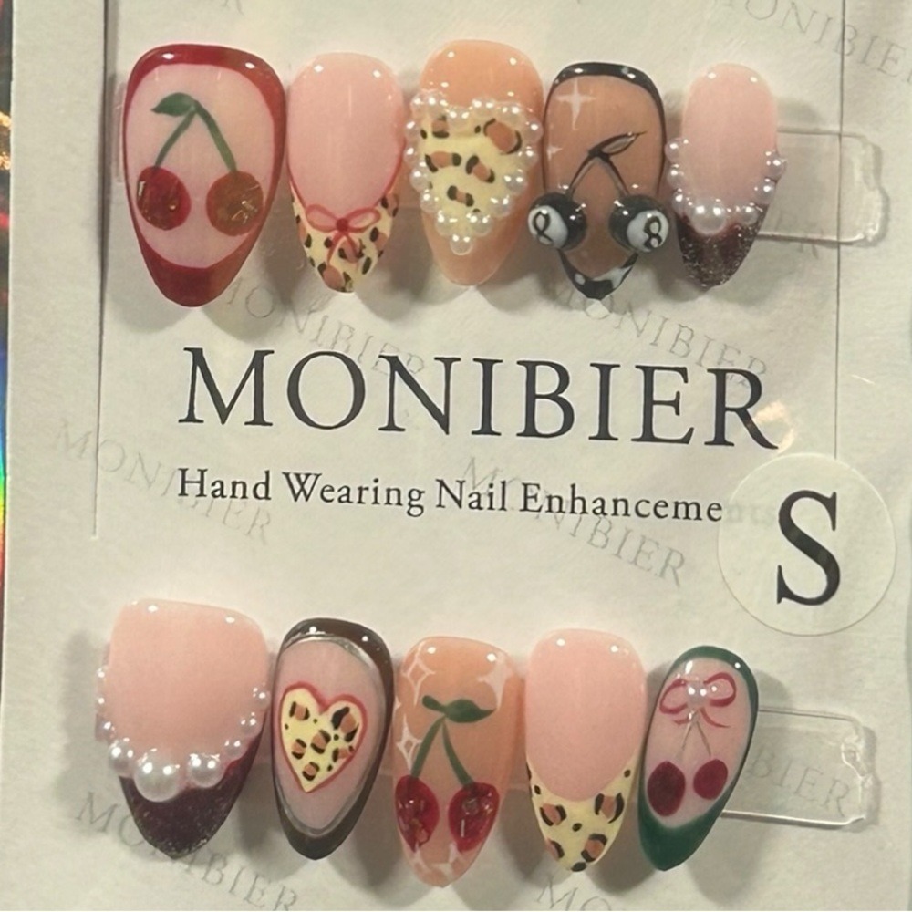Cherry Y2K Aesthetic Press On Nails Coquette Leopard French Tip Cute Soft Girl S